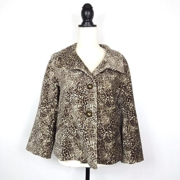 Talbots Velvet Brown Animal Print Swing Blazer Jacket Petite Size 8P - Picture 1 of 8